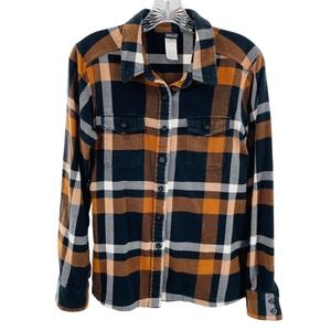 Patagonia Orange Black Plaid Flannel Organic Cotton Long Sleeve Button Shirt 8